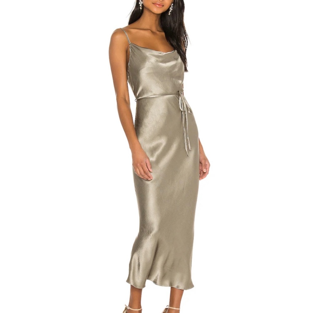Shona Joy La Lune Bias Cowl Midi Dress in Sage